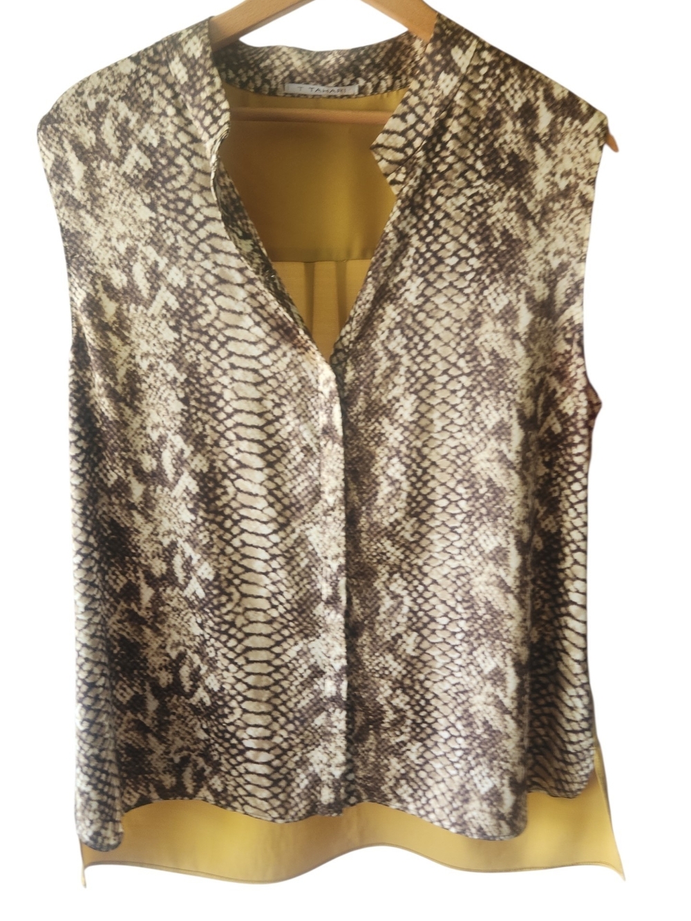 T Tahari Sleeveless Snake Print Blouse in Brown and Cream